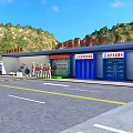 Road Facilities At Mountain Tunnel Entrance With Yellow Barriers And Double Yellow Lines