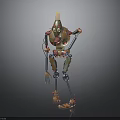 Colorful Mechanical Robot Character Featuring Unique Head Shape Metallic Structure And Slender Limbs