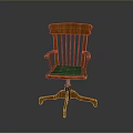 Classic Wooden Single Chair With Green Cushion Armrests And Swivel Base