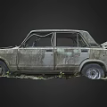 Old Rusty Abandoned Car With Open Hood And Overgrown Weeds