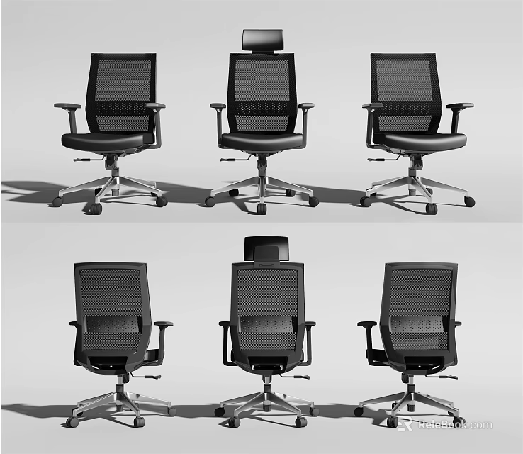 Modern Office Chair With Mesh Back And Adjustable Features In Multiple Views 3d model