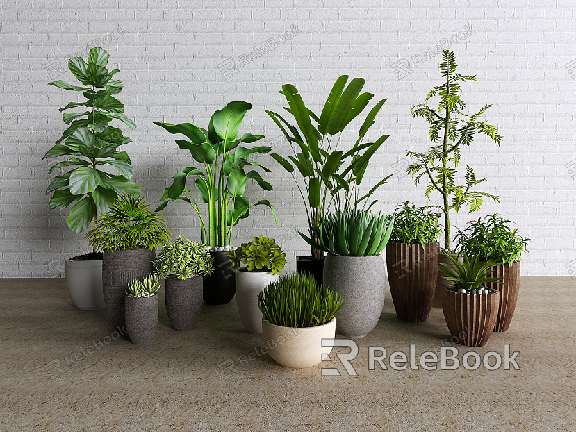 Modern potted plant combination model