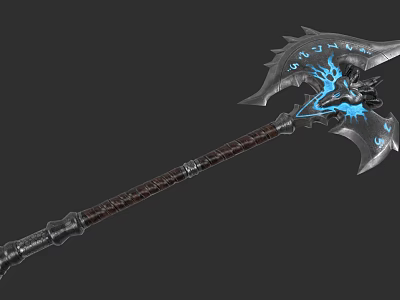 Mythical Battle Axe Weapon With Blue Glowing Ornate Metallic Design 3d model