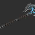 Mythical Battle Axe Weapon With Blue Glowing Ornate Metallic Design