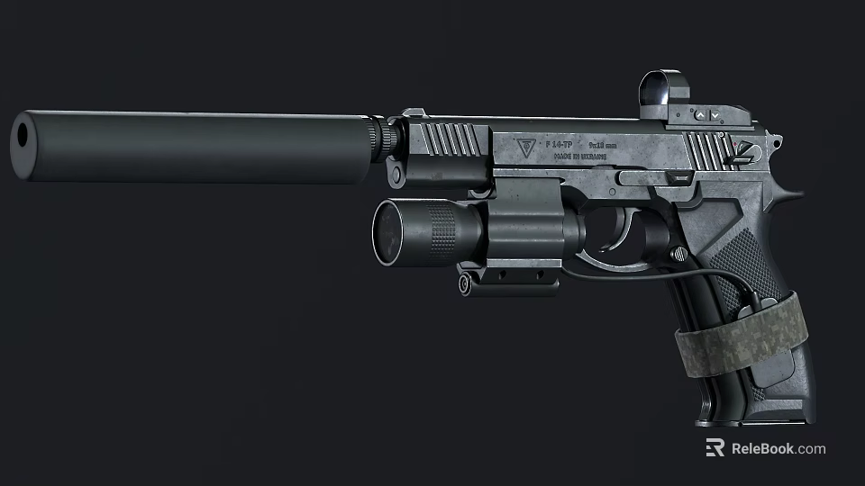 Realistic 3D Rendered Tactical Pistol With Silencer Scope And Black Finish 3d model 
