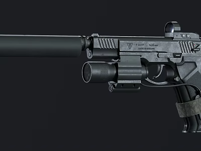 Realistic 3D Rendered Tactical Pistol With Silencer Scope And Black Finish 3d model