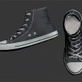 Black High Top Canvas Shoes With White Laces And Classic Sole Design