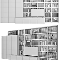 Modern Bookcase Design with Open Shelves Books and Decorative Glass Vases