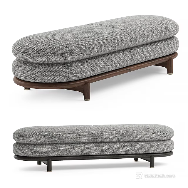 Modern Upholstered Bench With Cushioned Seat And Mixed Material Legs 3d model 