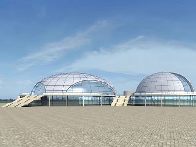Two Hemispherical Buildings With Glass Metal Structure Under Blue Sky Open Square 3d model