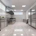 Commercial Kitchen Interior With Stainless Steel Appliances Marble Walls And Ceiling Lighting Fixtures