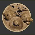 Golden Sculpture Featuring Straw Hat Top Decorative Spikes And Golden Spheres On Base