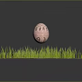 Copper Egg Object Placed On Green Grass Field With Dirt Base