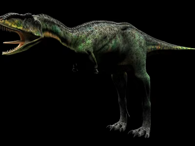 Reptile Dinosaur With Green Skin Open Mouth In Black Background Standing Posture 3d model
