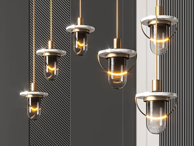 Modern Pendant Lights With Glass Shades And Gold Metal Frames Emitting Warm Illumination 3d model