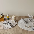 Cute Animal Plush Toys Including Lion Elephant Bear Dog Arranged On Rugs With Wooden Floor