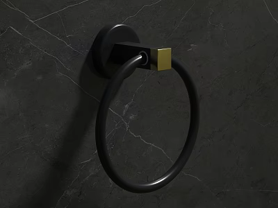 Elegant Modern Bathroom Cabinet Rack With Black Towel Ring And Gold Square Accent 3d model