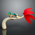 Commercial Display Equipment With Curved White Stand Red Leaf Decoration And Bird Models