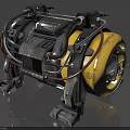 Yellow And Gray Industrial Equipment With Mechanical Pipes Metal Wheels And Base