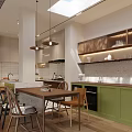 Modern Living and Dining Room Interior Design With Sofa Dining Table Pendant Lights And Staircase