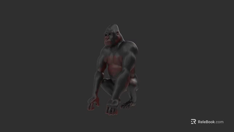 Detailed 3D Rendered Gorilla Character In Squatting Pose On Gray Background 3d model 