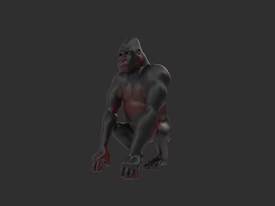 Detailed 3D Rendered Gorilla Character In Squatting Pose On Gray Background 3d model