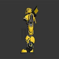 Yellow Black Mechanical Robot Character In Standing Pose With Reflective Surface And Weapon 3d model