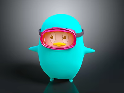 Cute Blue Duck Shaped Household Item With Pink Goggles And Playful Design 3d model