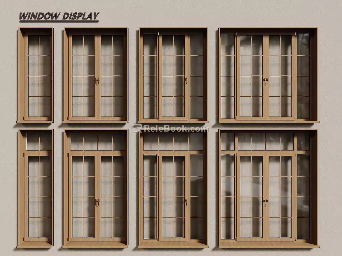 modern log window wooden window floor to ceiling window casement window 3d model