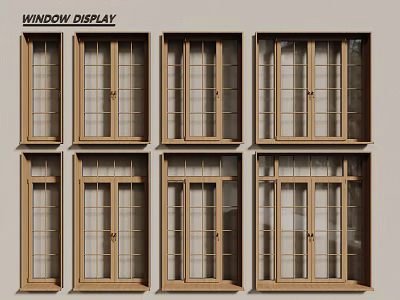 modern log window wooden window floor to ceiling window casement window 3d model