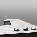 Modern Chrome Kitchen Faucet Fixture With Swivel Spout On Marble Countertop