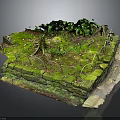 Lush Natural Scene Featuring Mossy Stone Structure Green Plants And Twisting Vines