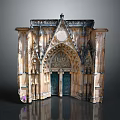 Historic Gothic Architecture Stone Entrance With Green Doors Pointed Arch And Carved Details