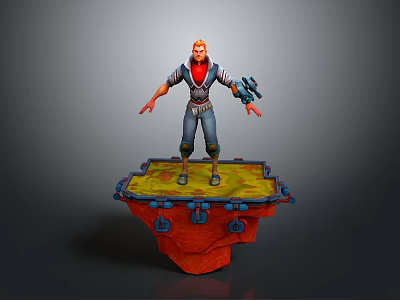 Red Haired Adventurer With Fantasy Creature On Yellow Red Platform With Blue Accents 3d model