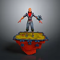 Red Haired Adventurer With Fantasy Creature On Yellow Red Platform With Blue Accents