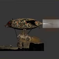 Decorative Bat Like Creature with Colorful Patterned Wings Red Eyes Rock Base and Mechanical Parts