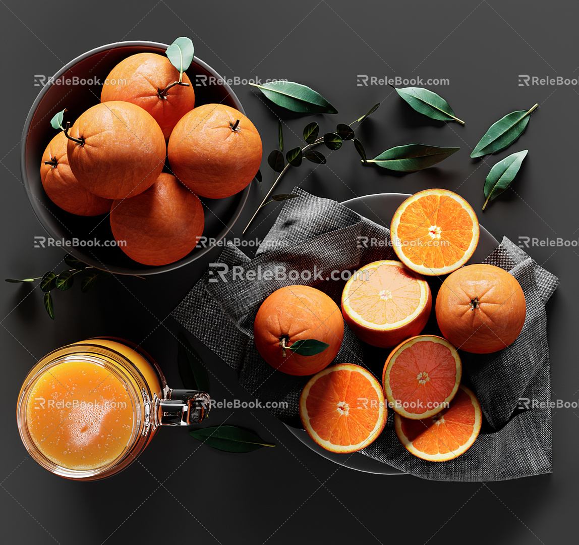 Modern Orange Restaurant Ornaments Real Fruit Juice Orange 3d model