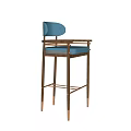 Modern Blue Upholstered Bar Stool With Metal Frame Gold Legs And Round Backrest