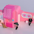 Pet Alliance Pink Building with Pet Management Sign Dogs and People Around