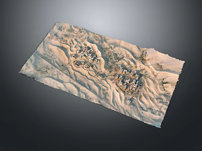 Ancient Landscape Scene With Village Settlements And Mountainous Terrain Texture 3d model