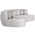 Modern Beige Sectional Sofa With Round Cushions And Gray Throw Blanket 3d model