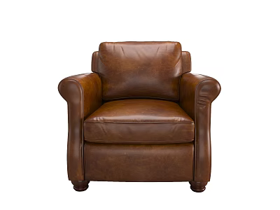 Classic Brown Leather Single Sofa With Comfortable Armrests And Sturdy Legs 3d model