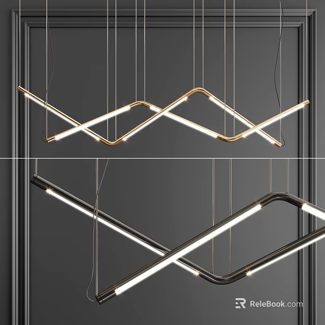Modern Geometric Pendant Lights With Gold And Black Linear Intersecting Design 3d model 