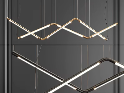 Modern Geometric Pendant Lights With Gold And Black Linear Intersecting Design 3d model