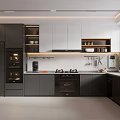 Modern Kitchen Interior With Black White Cabinets Island Counter And Appliances