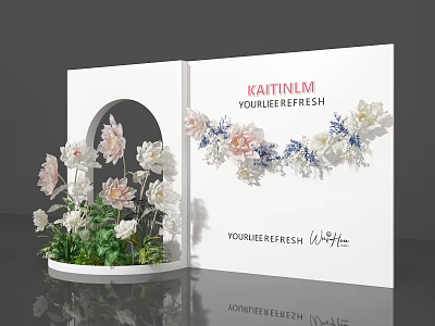 Elegant Floral Installation Arch Shaped Design With Pink White Blue Fresh Flowers Showcase 3d model