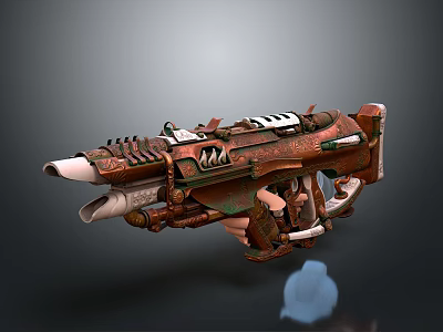 Vintage Mechanical Weapon 3D Model With Copper Green Finish And Detailed Texture 3d model