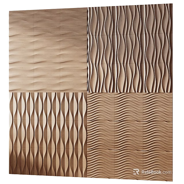 Wooden Wall Panels Featuring Various Wave And Striped Textures For Interior Design 3d model
