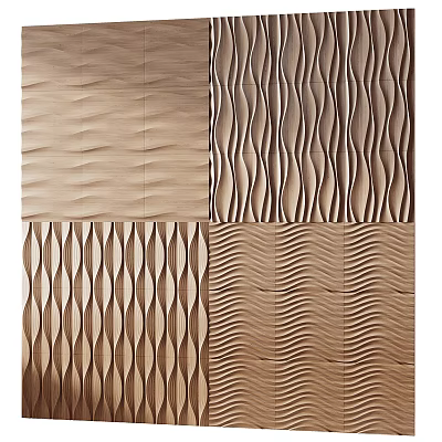 Wooden Wall Panels Featuring Various Wave And Striped Textures For Interior Design 3d model
