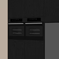 Modern Kitchen Interior With Integrated Built-in Ovens And Dark Wood Cabinets